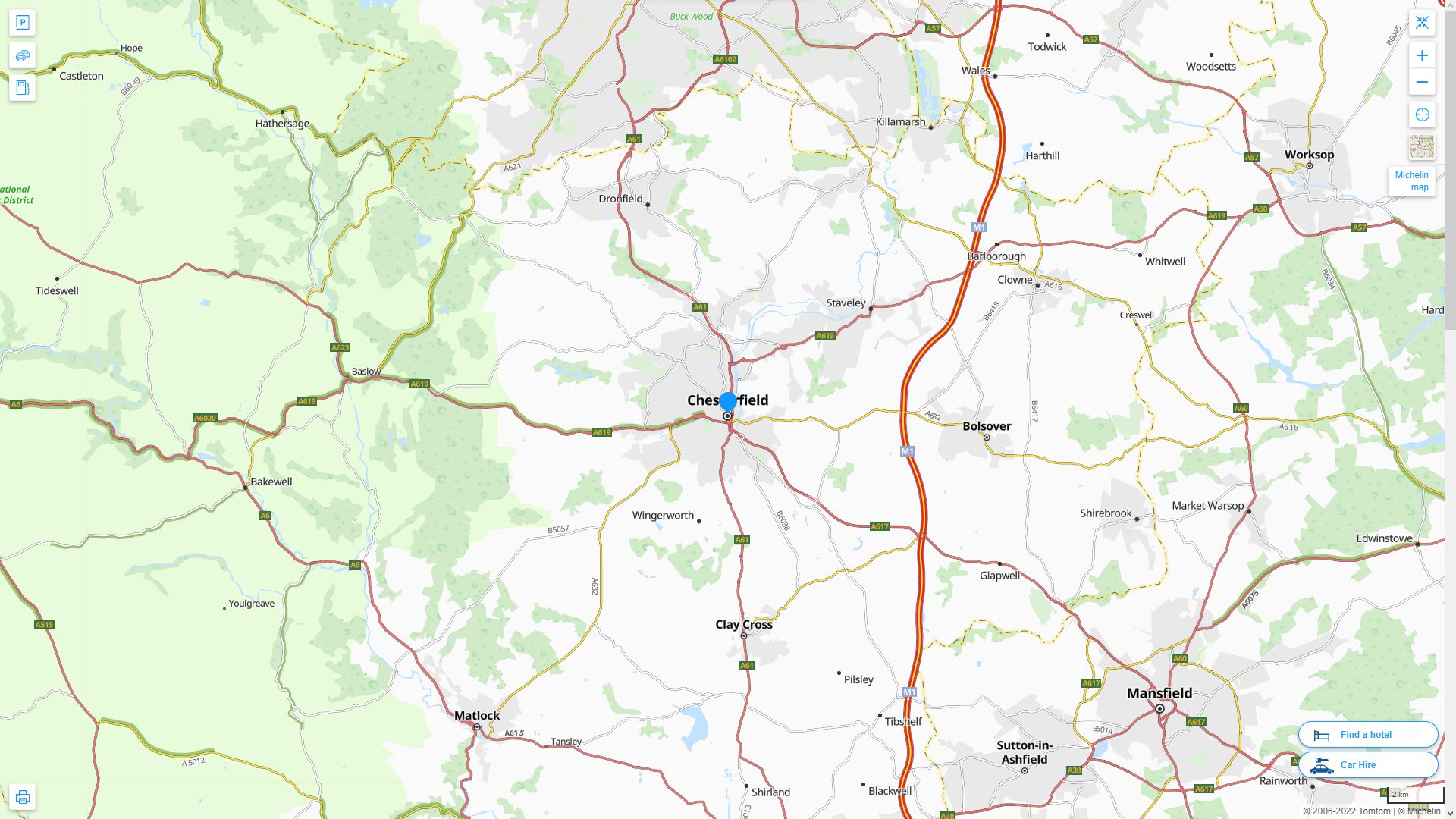 Chesterfield Royaume Uni Autoroute et carte routiere